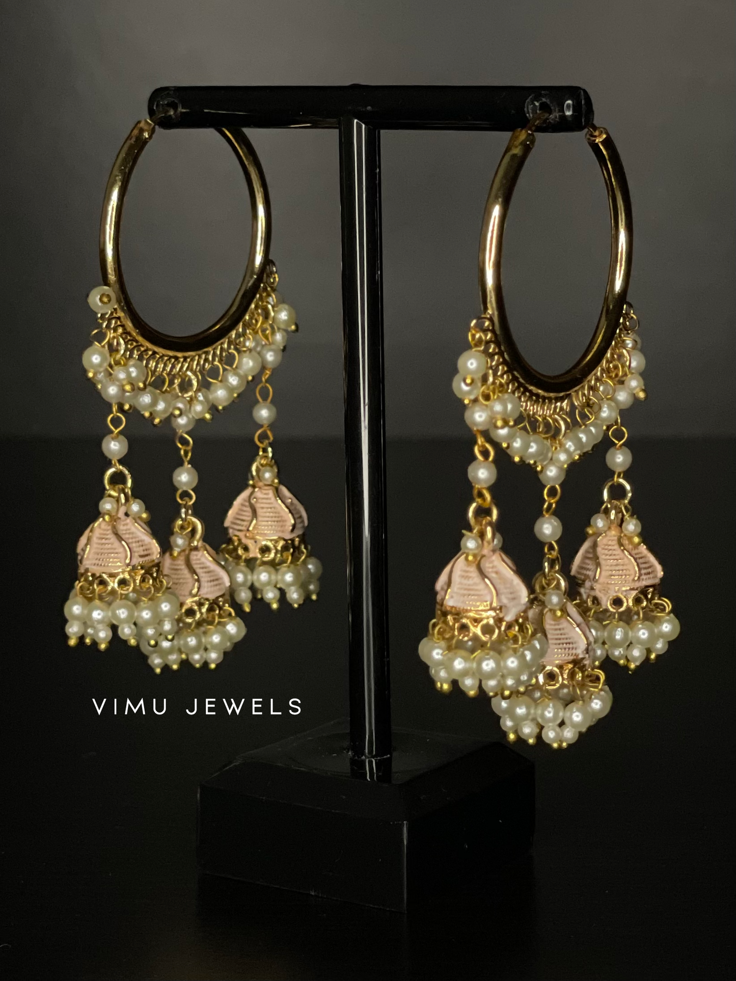 Peach Jhumka Earrings
